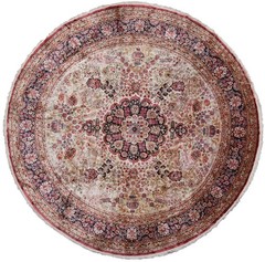 10×10 Exceptional Vintage Round Fine Silk Rug Natural Pure Silk 305cm x 305cm