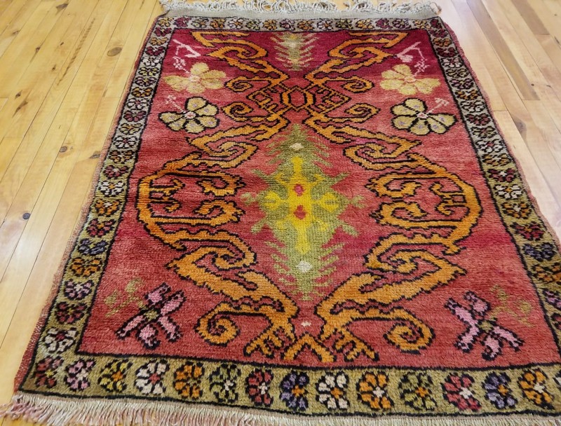 Stunning Antique 1930-1940s Wool Pile Natural Dye Tribal Folk- Art 3’2”x 4’2” gallery