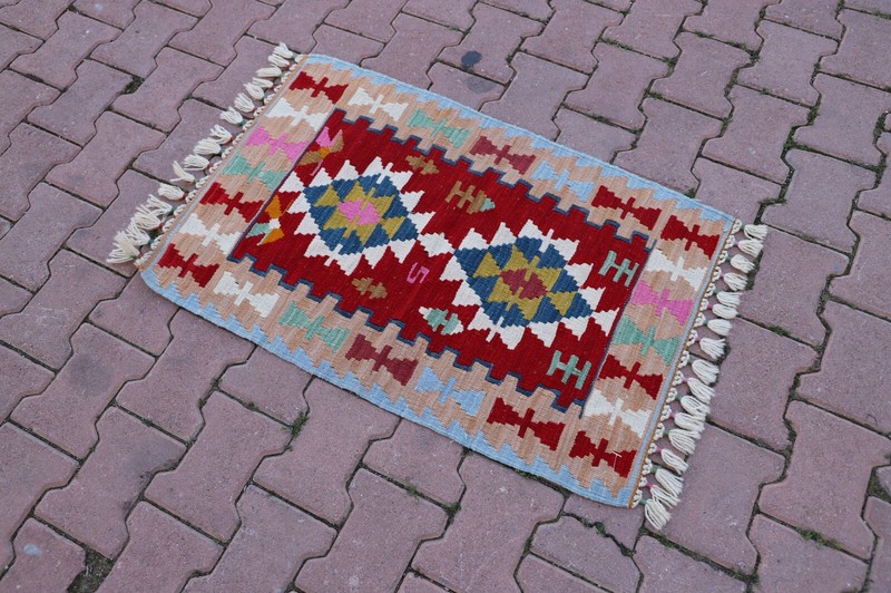 Small Red Kilim Cappadocia Handwoven Tribal Turkish Rug Authentic Carpet 2x3ft gallery
