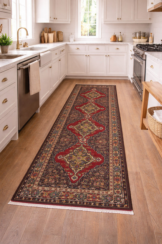 3'2" X 8'11 ft Vintage Runner Rug Floral Design Hallway & Kitchen Carpet 3X9 ft gallery