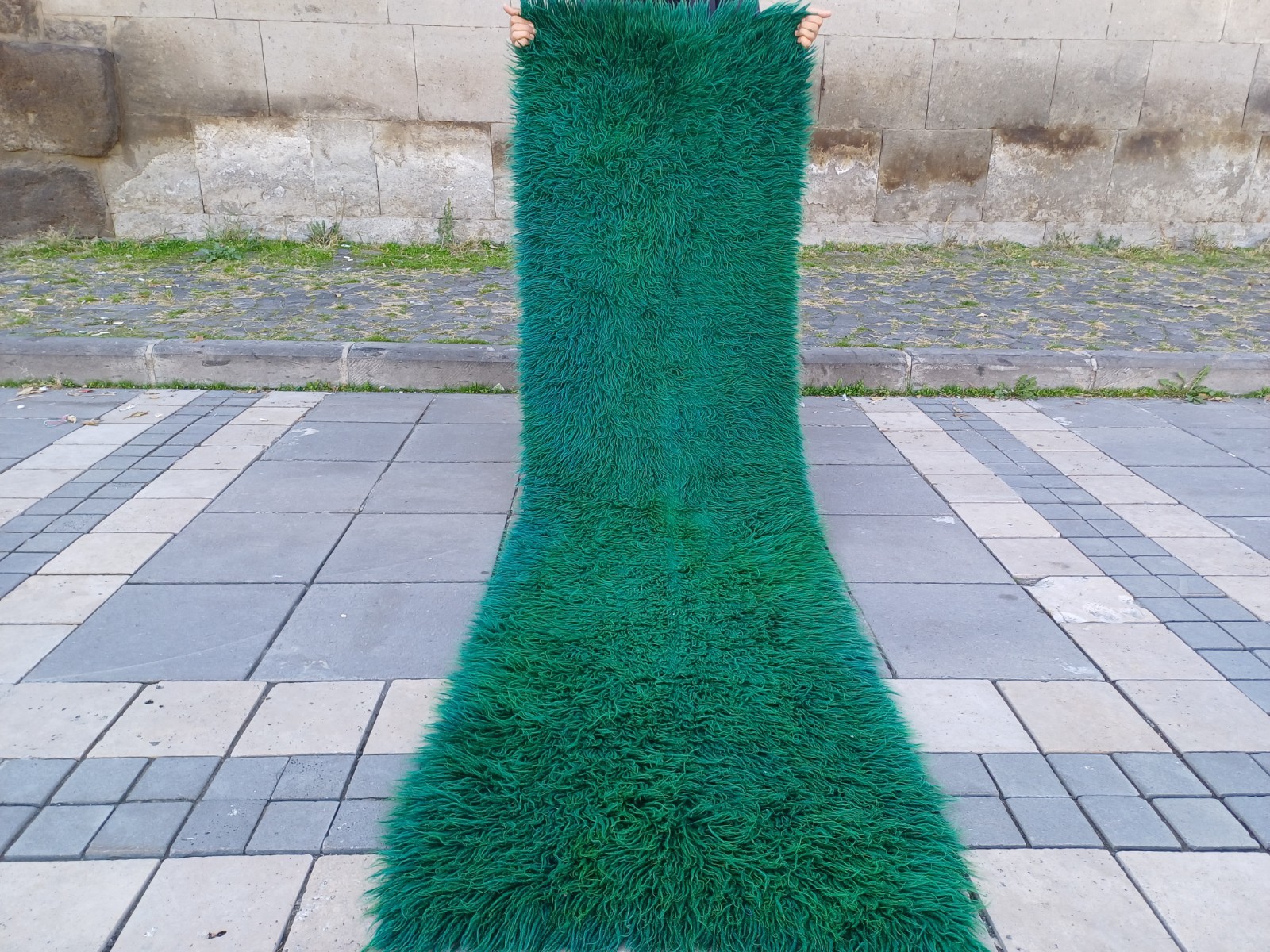 Green Tulu Vintage Runner Rug 75 x 267 cm Shaggy Handmade Rug 2.46 x 8.76 ft gallery