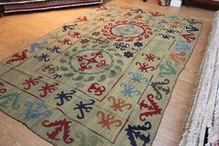 Handmade Embroidery Wool Rug, woven, flat woven Suzani Kazakh Tajik, and Uzbek