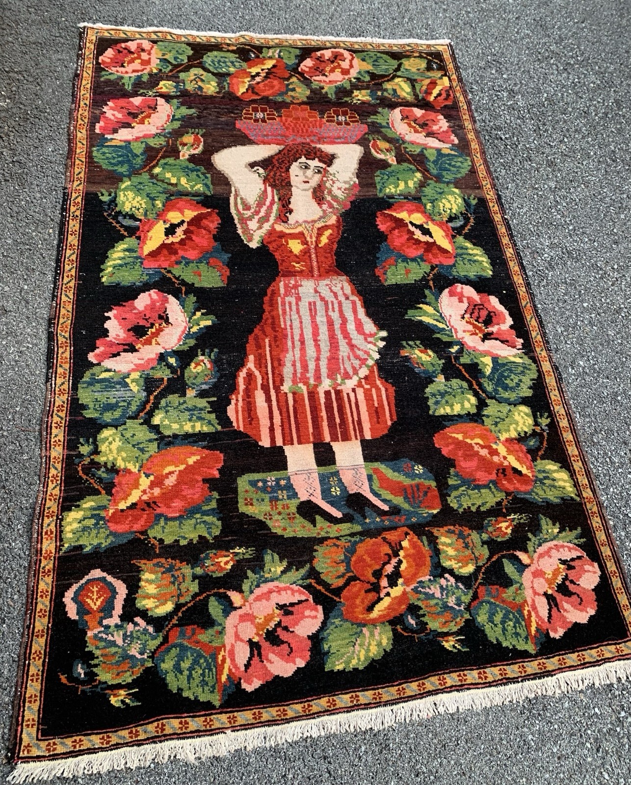 Antique Caucasian Karabagh Pictorial Rug Circa 1930’S Size 3.10x6.5 Ft gallery