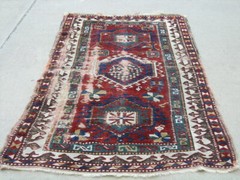 Graphic Antique Mid 19c 3 Medallion Caucasian Kazak Rug Wool Warp & Weft 48×78″