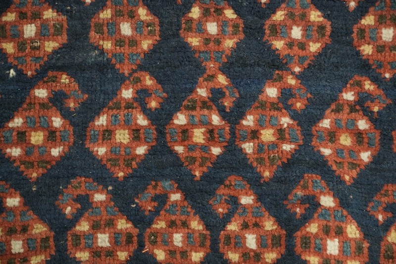 Antique 3x6 Oriental Wool Tribal All-Over Area Rug in Blue & Rust Tones gallery