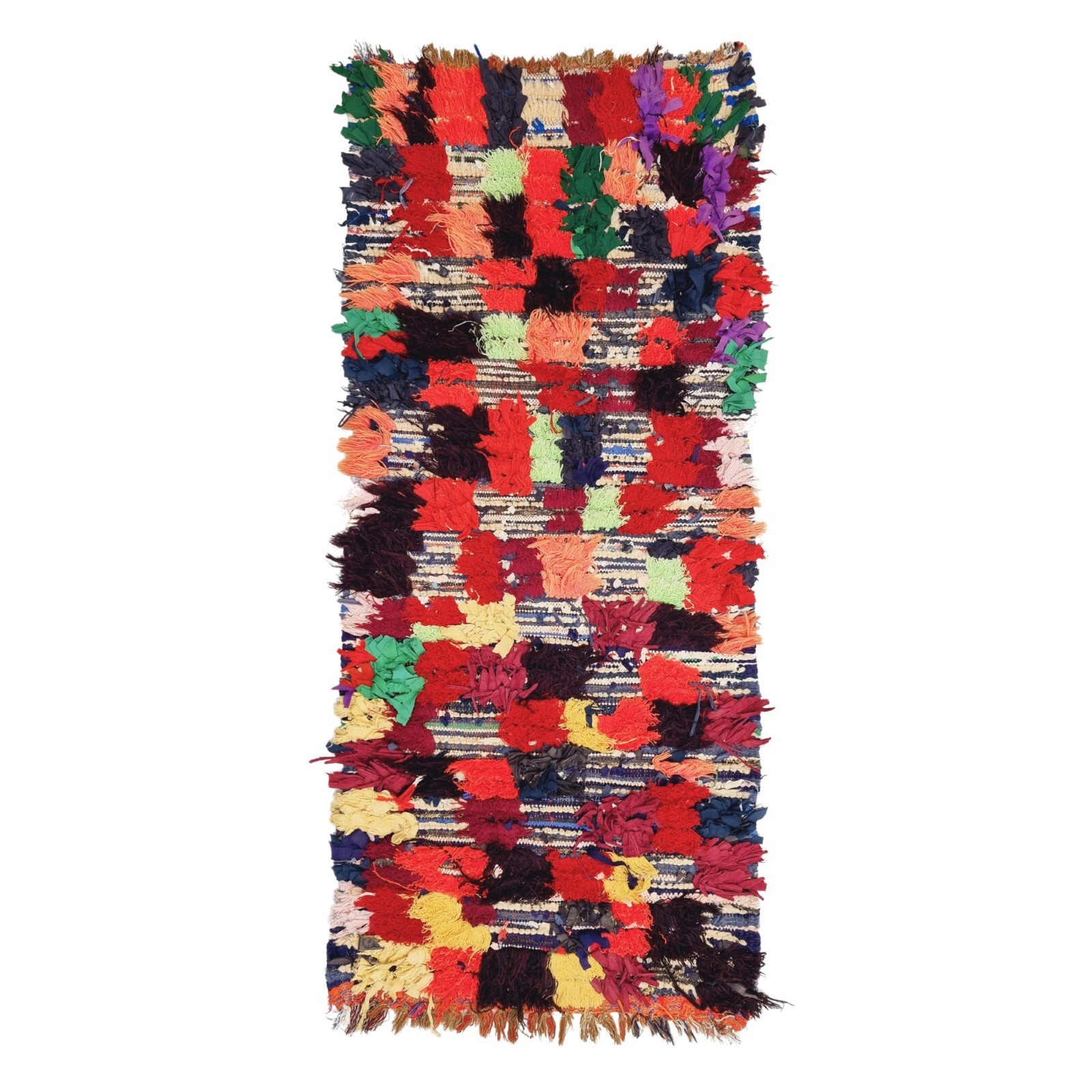 Moroccan Handmade Vintage Rug 2'6x5'4 Berber Checkered Red & Black Cotton Carpet gallery
