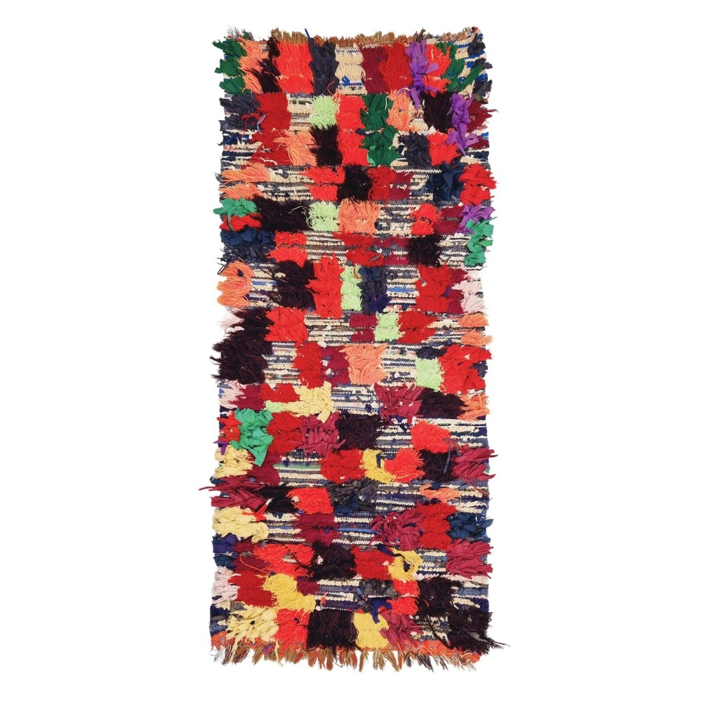 Moroccan Handmade Vintage Rug 2'6x5'4 Berber Checkered Red & Black Cotton Carpet