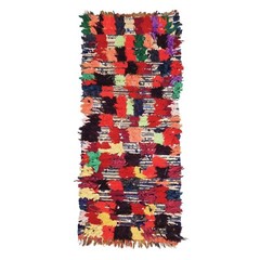 Moroccan Handmade Vintage Rug 2’6×5’4 Berber Checkered Red & Black Cotton Carpet