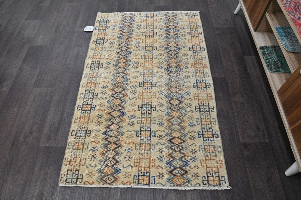 Oushak Turkish Doormat Rug 3x5 RAINBW Vintage Anatolian Handmade Small Kilim Rug
