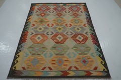 5×7 ft Beige Afghan Hand Woven Wool Reversible Kilim Rug 5’x6’8″