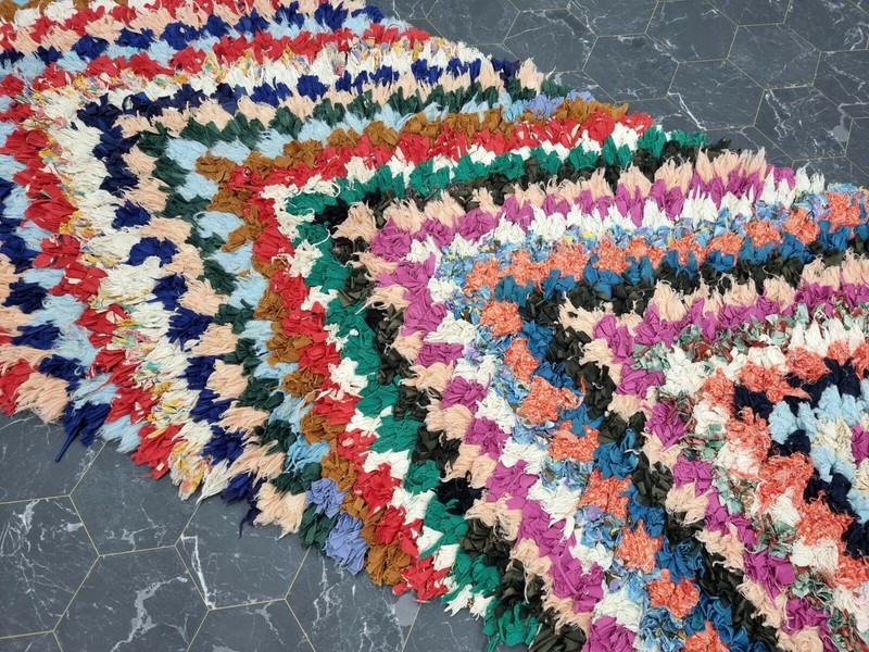 Moroccan Handmade Boucherouite Rug 2'4"x7' Berber Checkered Multicolor Carpet gallery