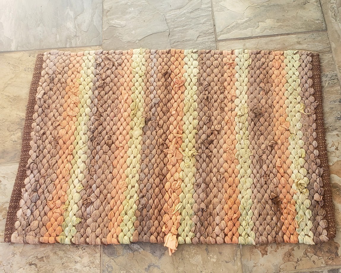True Vintage Handmade Woven Rug ~ Rag Rug 29"x 19.5" Rectangular Rug Rag Weaving gallery