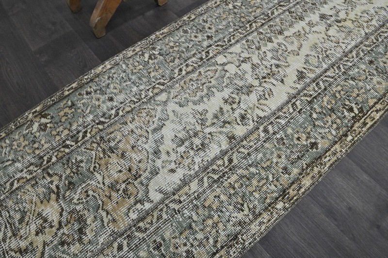 Vintage Turkish Runner Rug 2x9ft Wool Anatolian Handmade Hallway Oushak BEIGE gallery