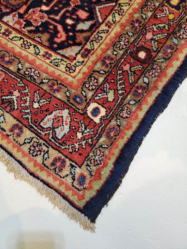 Antique Oriental Hand-Knotted Wool Runner Navy Blue/Red/Green 3'9" x 9'9" gallery
