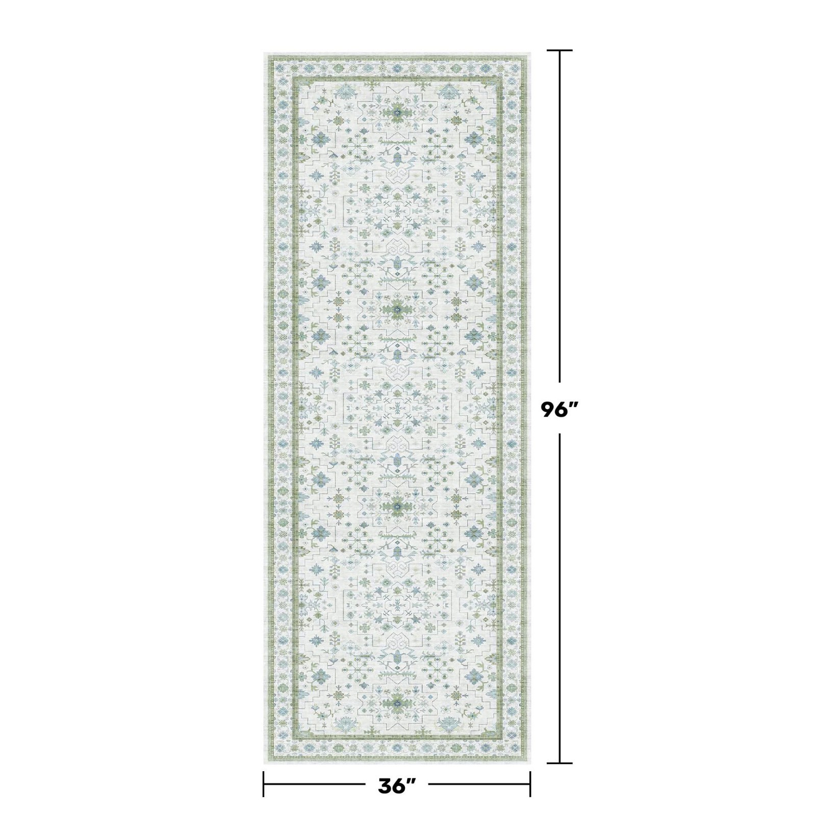 Boho Floral 3x8 Wide Hallway Runner Rug - Cream Green, Washable, Non-Slip, Stain gallery