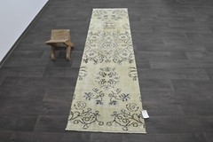 Vintage Turkish Runner Rug 2x8ft Wool Anatolian Handmade Hallway Oushak BEIGE