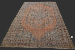Vintage Turkish Oushak Rug, Orange 6×9 ft, Handmade Wool, Bohemian Anatolian