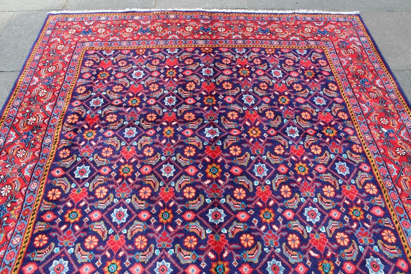 Vintage Hand Made Traditional Oriental Wool Blue Red Large Long Rug 293x197cm gallery