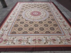 Old Hand Made French Design Wool Beige brown Green Original Aubusson 363X276cm