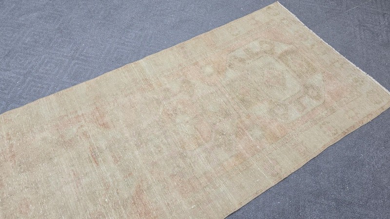 Neutral Turkish Runner Rug 4x12 Vintage Oushak Cream Brown Blush Beige Runner gallery