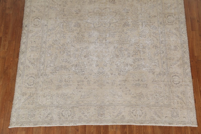 Distressed Floral Area Rug 7x9 Ft Handmade Beige Wool Carpet Floral Vintage Rug gallery