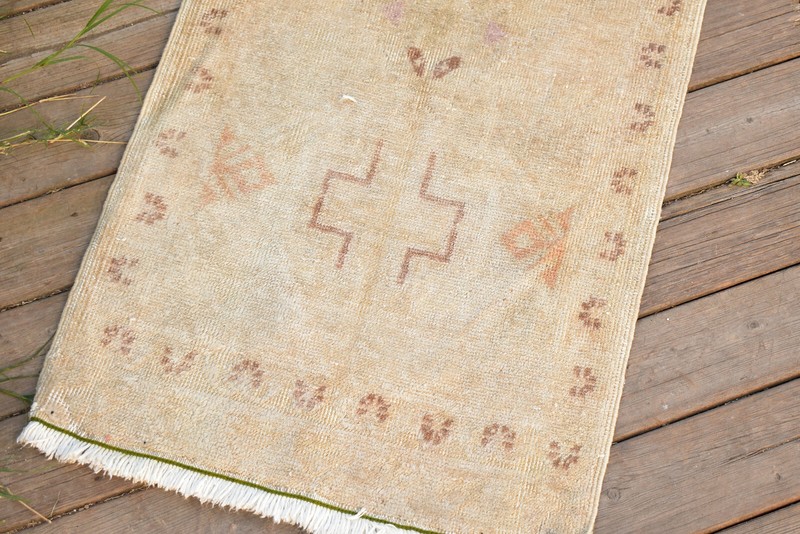 Vintage Rug 18''x41'' Small Carpet Doormat Hand Knotted Muted Color 46x105cm gallery