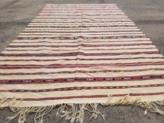 Vintage Traditional Handmade Moroccan Berber Wool Beige Kilim 8.10×5.2ft