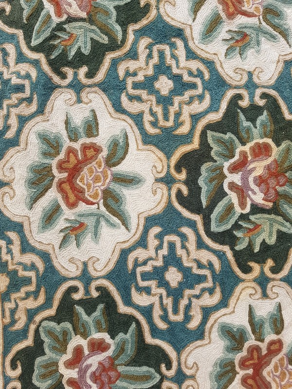 Vintage Traditional Handmade Kashmiri Chain Stitch Crewel Wool Area Rug 95x60 cm gallery
