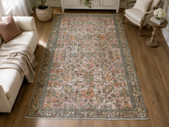 Gorgeous Floral Blush Pink Vintage Turkish Rug, Handwoven Wool Carpet 69″x105″