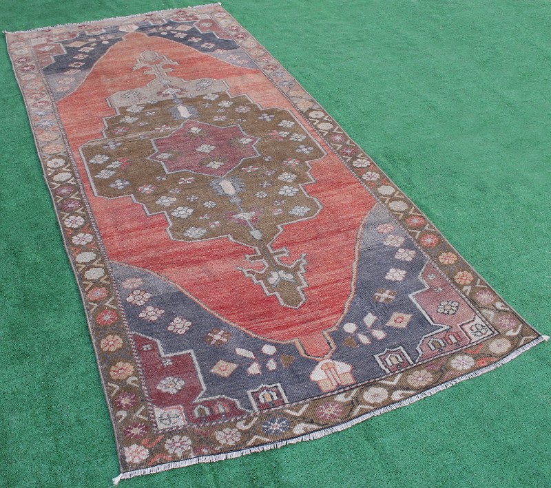 Turkish Rug 51''x110'' Vintage Light Muted Color Rug Oushak Carpet 132x287cm 4x9 gallery