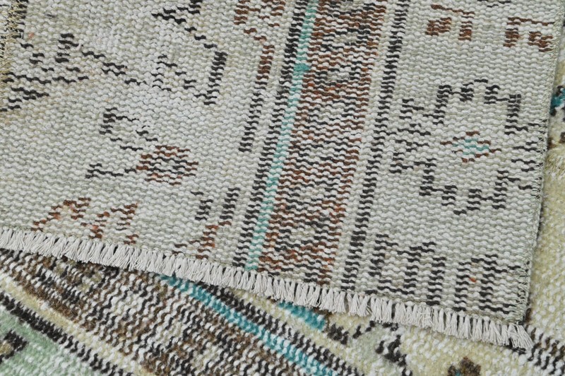 Vintage Turkish Runner Rug 2x7ft BEIGE Handmade Anatolian Oushak Hallway Wool gallery