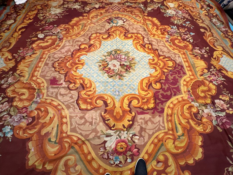 Auth: Mid 19th C French Aubusson Floor Tapestry Museum Age ART 14 x 17 gallery
