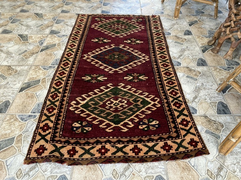 Vintage Kurdish Area Rug | 2.9x5.1 ft Hand-Knotted Wool Distressed Tribal Carpet gallery