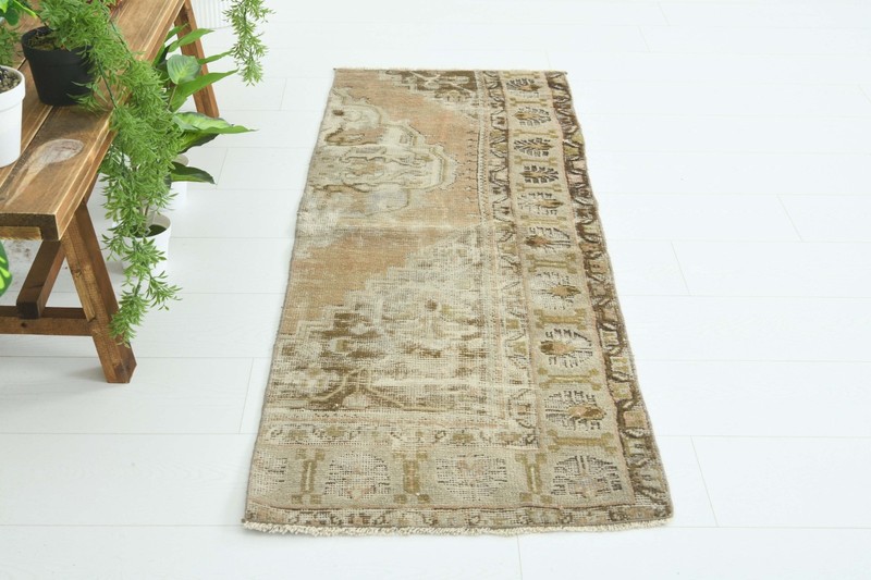 Turkish Runner Rug 2x5 Hand-Knotted Area Vintage Oushak Oriental Rug Carpet,430 gallery