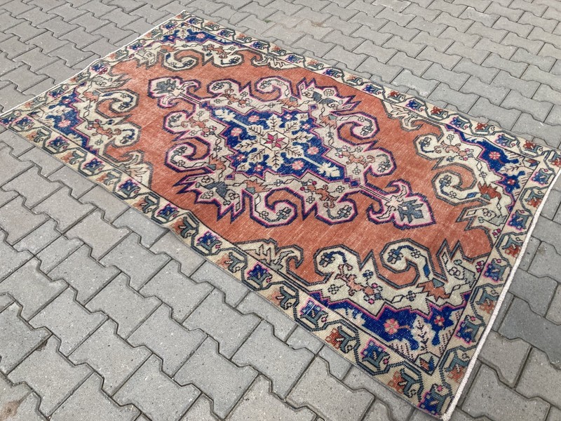 Pink Area rug, Turkish rug, Vintage Rug, Wool rug, Large rug, 4.2 x 7.2 ft gallery