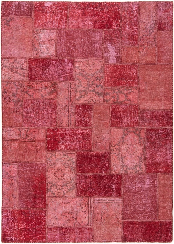 Patchwork 210x149 cm Hand Knotted Oriental Rug Vintage Red Carpet