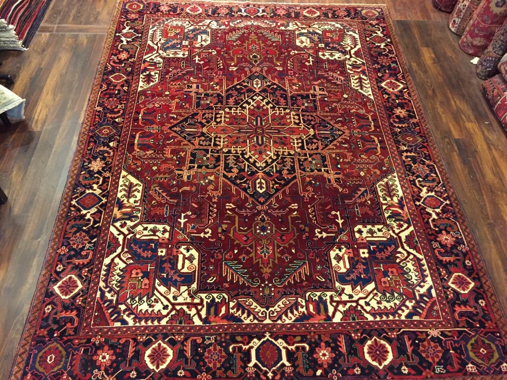 Sale Genuine Hand Knotted Heriz Serapi Area Rug Geometric Carpet 9’5”x12’9,#2868