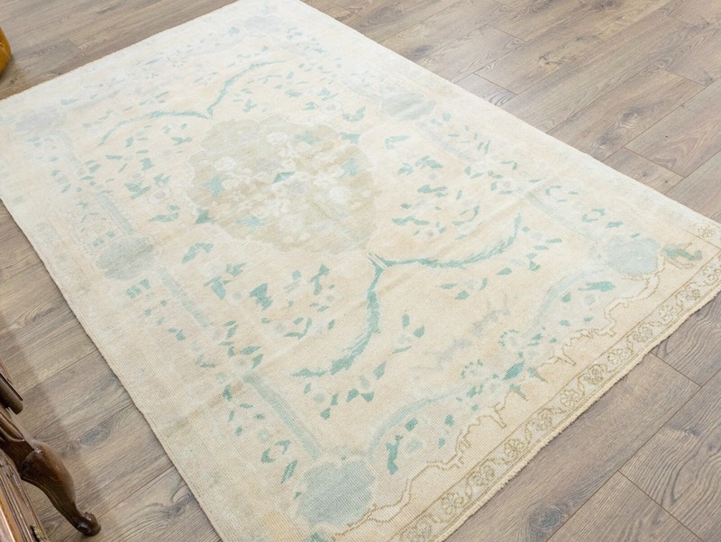 Vintage Muted Turkish Oriental Hand Woven 4.5x6.11 feet Oushak Area Rug Carpet gallery