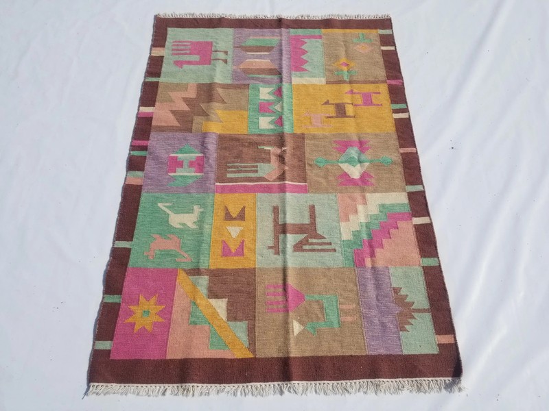 Vintage Handmade Traditional Geometric Multicolor Kilim Rug Carpet 5.6x3.9ft gallery
