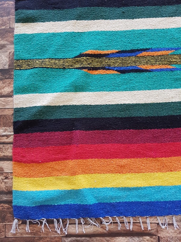 Vintage Handmade Traditional Mexico Striped Kilim Floor Rug Carpet 195x143 cm gallery