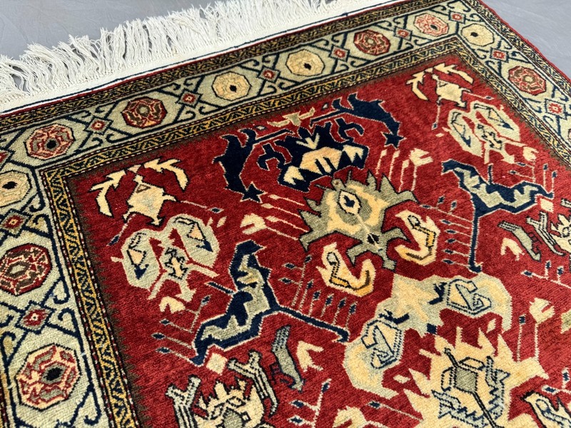 Vintage 3'3x5'6 Ft Caucasian Kazak Rug Red Ivory Tribal Geometric Soft Wool Rug gallery