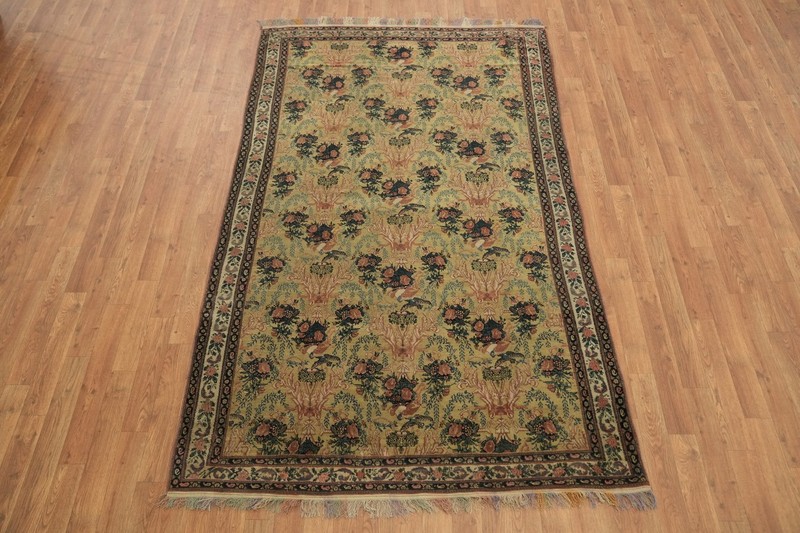 Pre-1900 Antique Style 7x5 Hand-Knotted Wool Floral Tribal Rug in Gold & Cream gallery