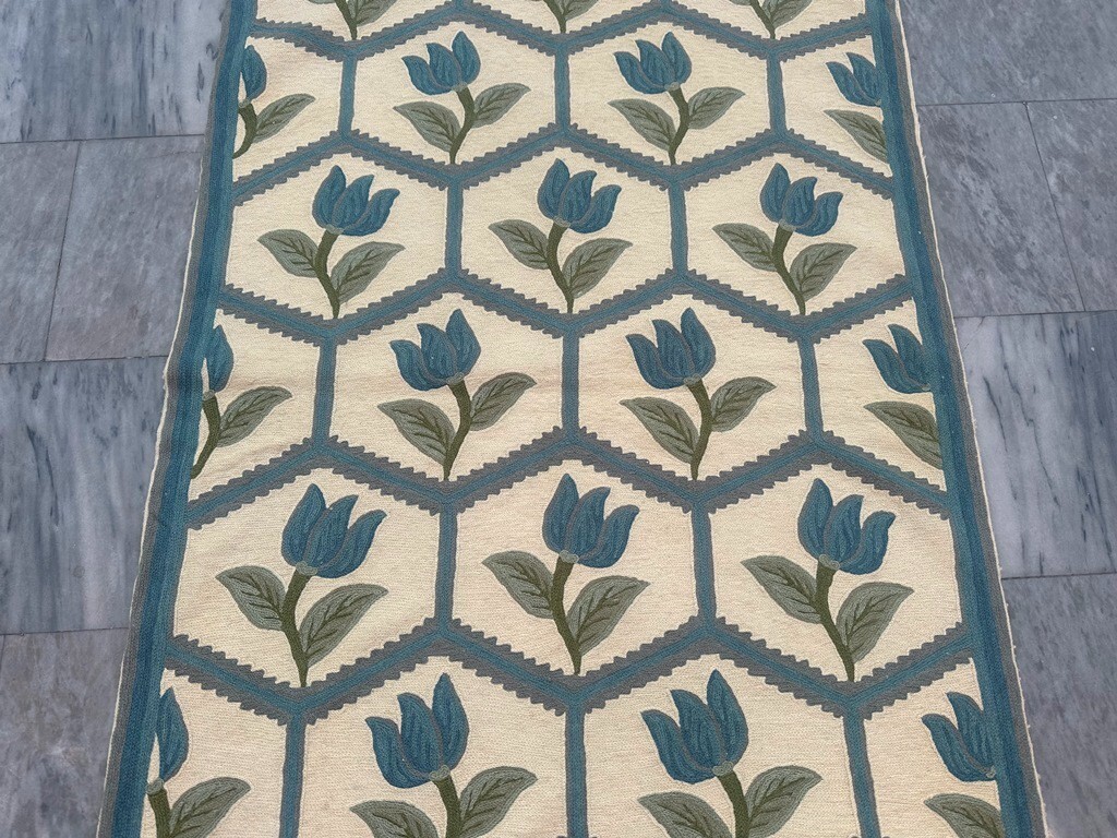 Vintage Handmade Aubusson Rug French Style Chain Stitch Needlepoint Rug 3x5 ft gallery