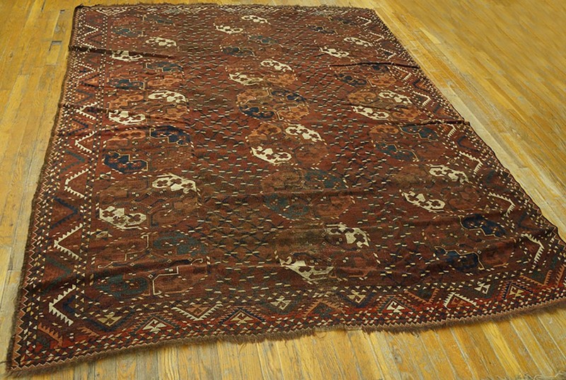 Antique Allover Geometric Wool Hand Knotted Pile Coral / Salmon Pink 1860s Rug gallery