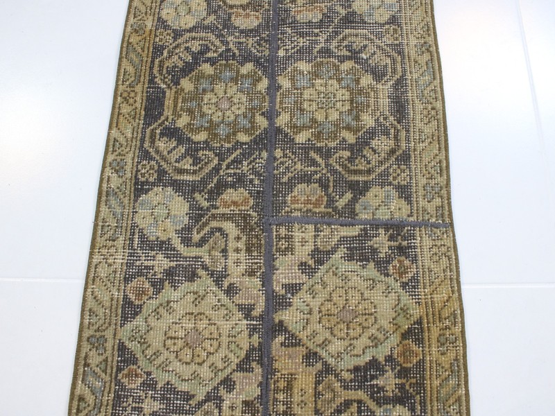 2x13 Turkish Handmade Long Runner Rug Beige Blue Patchwork Vintage 1.5x13.1 ft gallery