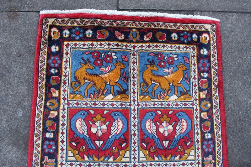Vintage Hand Made Traditional Oriental Wool Red Blue Small Rug 110x73cm Animal gallery