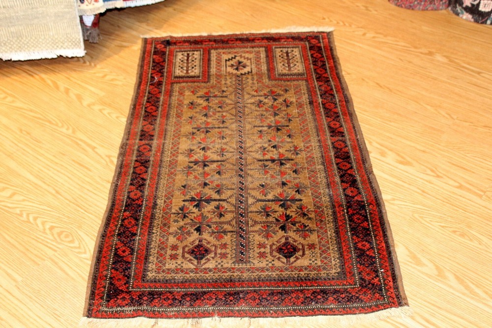 _ANTIQUE_BLEUCH_RUG_3' x 5' Tribal 19th Century Afghan Prayer Rug 2'9" x 4'9"