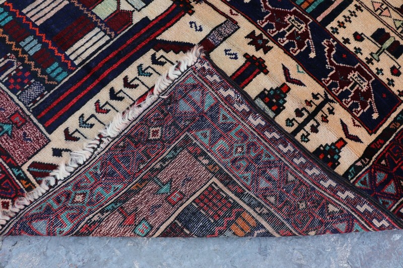Fabulous Afghan Handmade Tribal Baluchi Pictorial Rug 7'4 x 3'1 Ft gallery