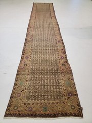 Antique Oriental Hand-Knotted Wool Runner Ivory/Beige/Brown/Blue 3’2″ x 16’3″