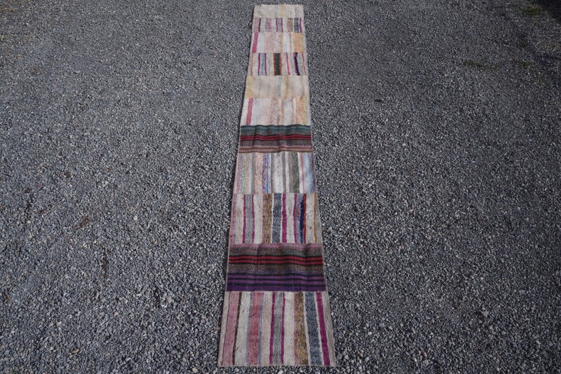 Vintage Turkish Kilim Runner Rug 2x17 ft Neutral Handmade Extra Long Carpet 825 gallery